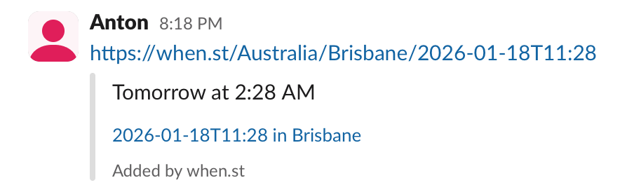 Example of when.st link’s preview after installing the Slack app